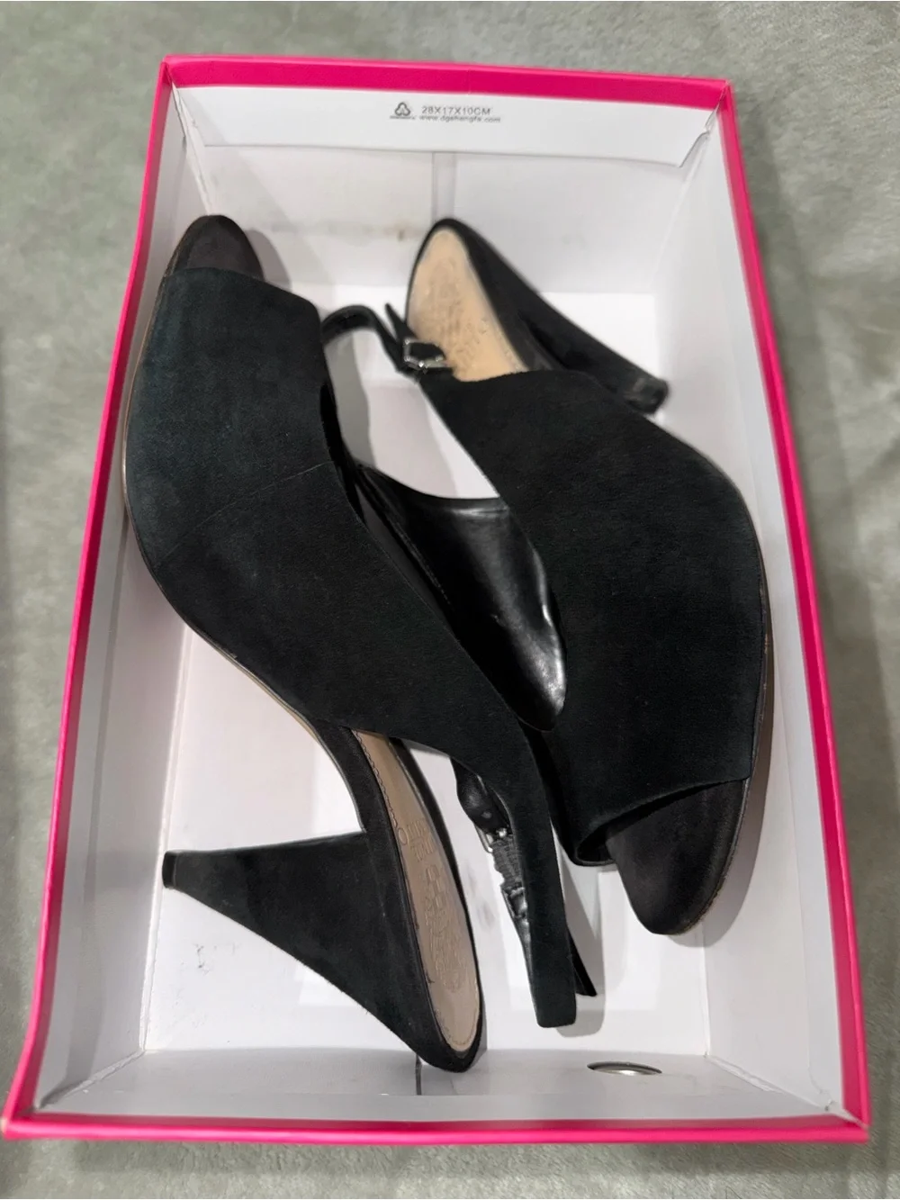 Vince Camuto Black Suede Paelinna Slingback Peep Toe Cone Heels Size 9